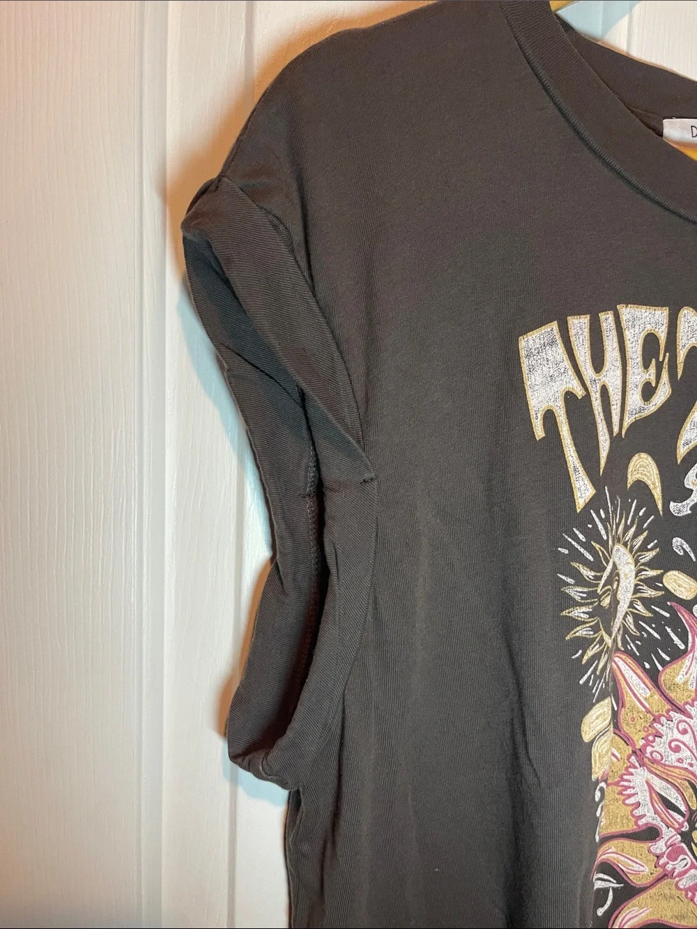 Free People Black Graphic Short Sleeve Tee with Pink & Yellow Sunflower
